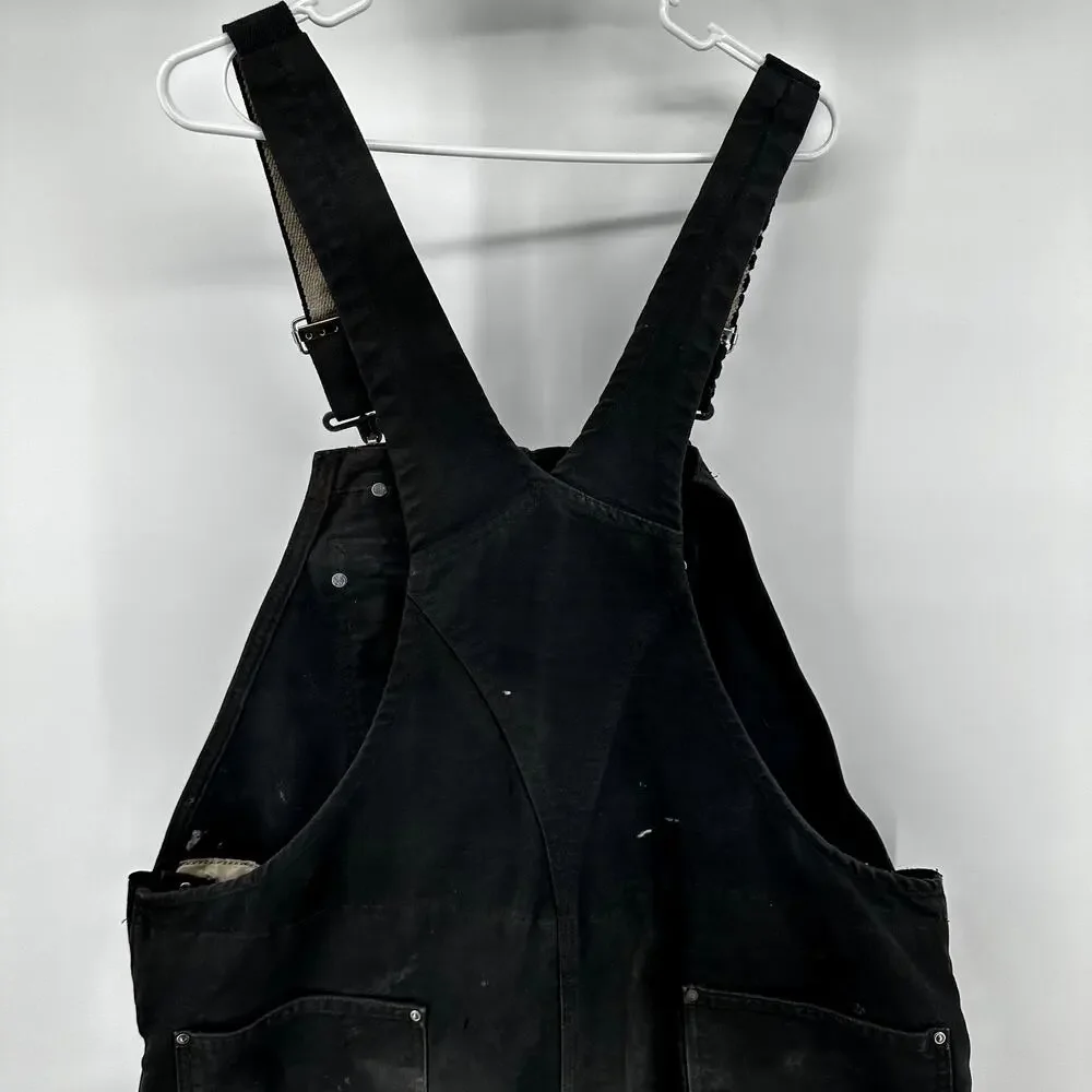 Carhartt Duck Bib Overalls 3M Thinsulate Relaxed Fit Worn Wear Black 2XL Short